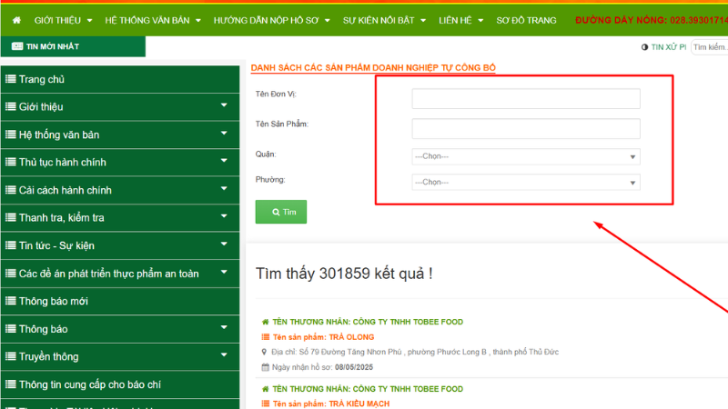 cách tra cứu công bố sản phẩm